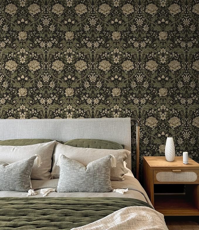 NextWall Honeysuckle Trail Floral Vintage Peel and Stick Wallpaper (Brown & Sage)