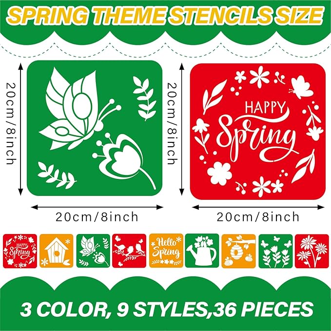 36pcs Summer Drawing Stencils for Kids 8 Inch Sidewalk Chalk Stencils Painting Large Washable Reusable Summer Themed Flowers Primary Shape Template for Kids Toddlers Preschool