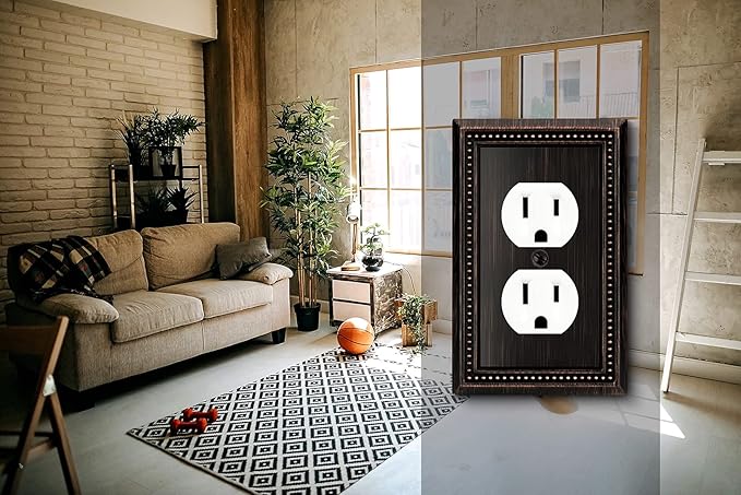 Henne Bery Sunken Pearls Heavy Duty Decorative Wall Plate Switch Plate Outlet Cover (Single Duplex, 2 Pack, Aged Bronze)