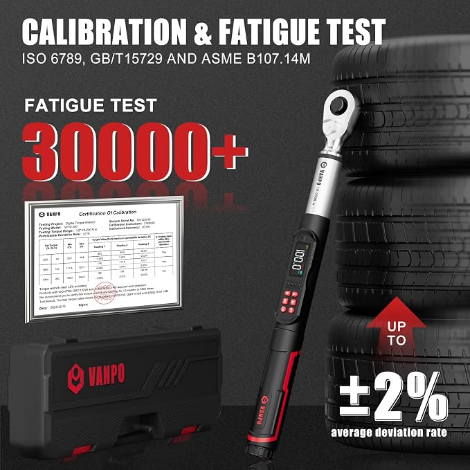 VANPO 1/2 Drive Digital Torque Wrench Set 7.4-147.5 ft.lb, ±2% Accuracy | 10-200 Nm, Electronic Torque Wrench with Sockets & Extension Bar, Buzzer/LED/Vibration Alarm, for Tire Lug Nuts, Auto Repair