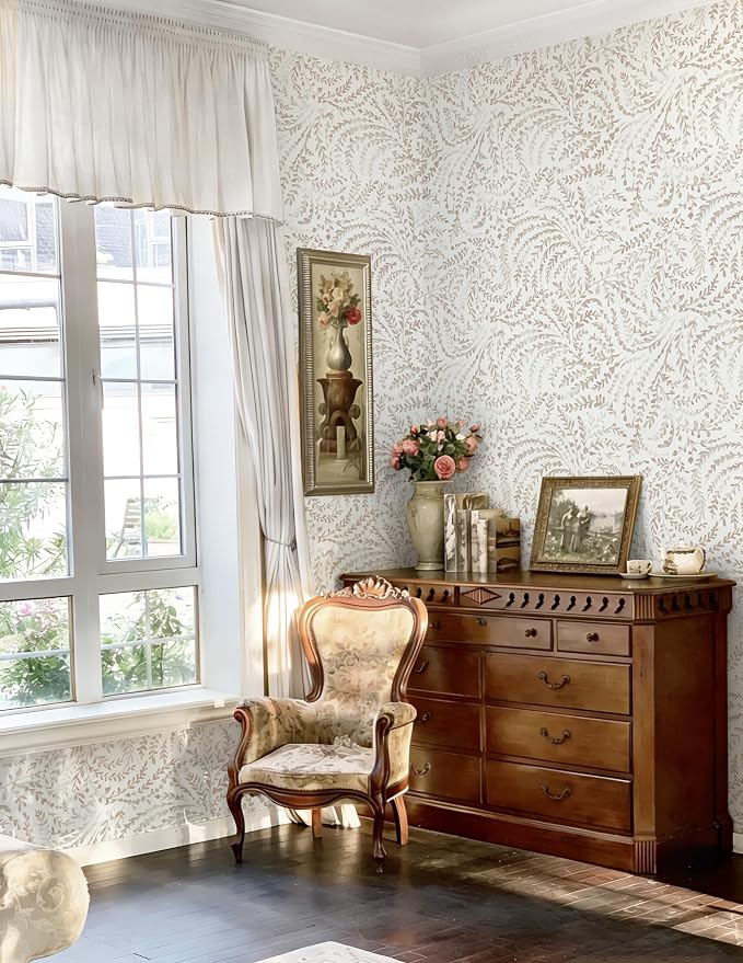 Heroad Peel and Stick Wallpaper Modern Boho Contact Paper Neutral Beige Wall Paper Removable Waterproof Self Stick Renter Friendly Wallpaper for Bedroom Living Room Bathroom Kitchen Vinyl 17.3”x197”
