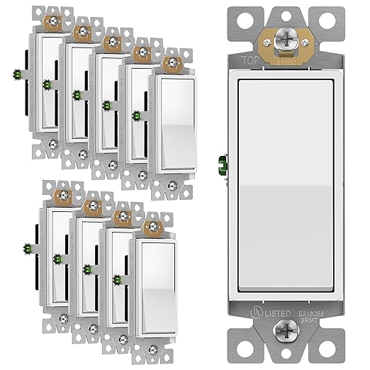 ENERLITES Matte White Light Switch, Decorator Paddle Rocker Wall Switch, Single Pole, 3 Wire, Grounding Screw, Residential Grade, 15A 120V/277V, UL Listed, 91150-MW-10PCS (10 Pack)
