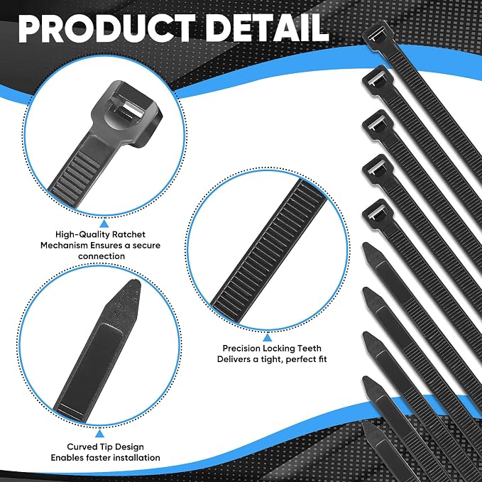 1000 Pcs 12 Inch Zip Ties Heavy Duty Black, Nylon Cable Ties 120 lbs Tensile Strength for Indoor Outdoor Wire Management Garage Organization