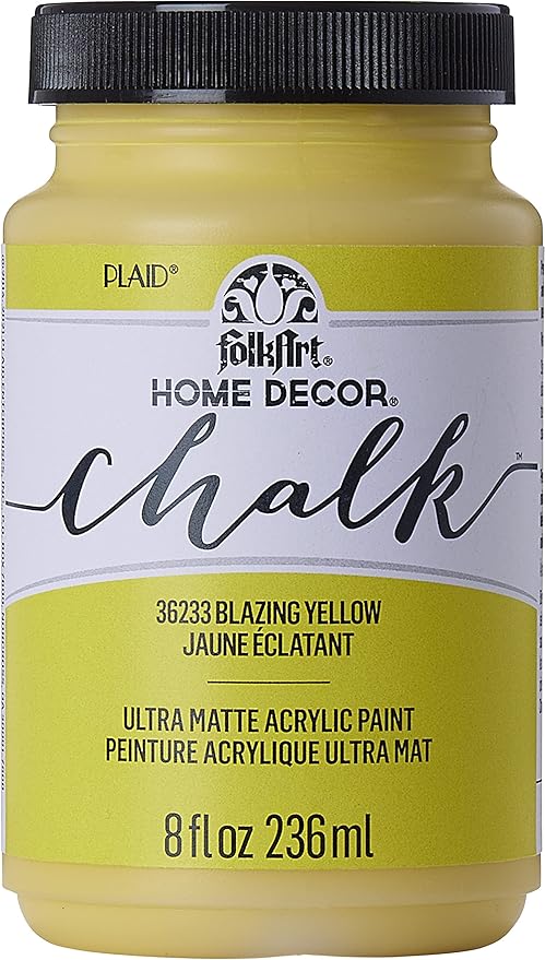 FolkArt Assorted Home Décor Acrylic Chalk Paint For Crafts, Blazing Yellow 8 fl oz Ultra Matte Acrylic Chalk Paint, Art Supplies With An Ultra Matte Finish, 36233