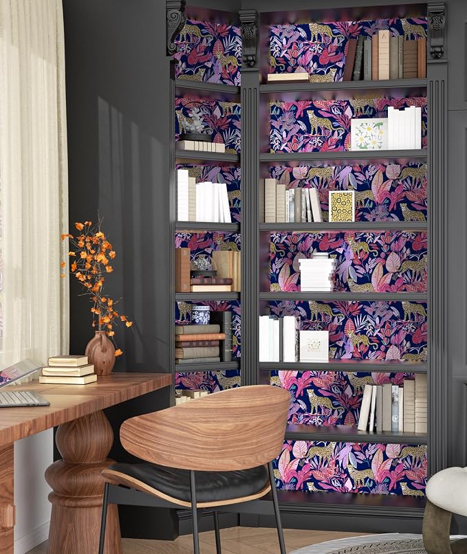 Purple Vintage Leopard Peel and Stick Wallpaper 17.5" x 787" | Waterproof Vinyl Self Adhesive Removable Renter Friendly Floral Contact Paper