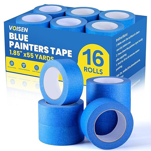VOISEN 16 Packs Painters Tape, Blue Painters Tape, 2 Inch Wide (1.85 in x 55 Yds), Masking Tape for Multi-Purpose, Masking Tape Bulk,DIY Artist Craft Arts, Decoration, Drafting, No Residue