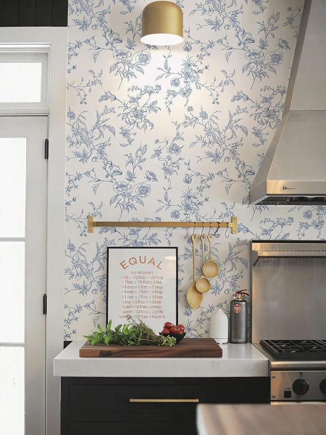 Ismoon Peel and Stick Wallpaper Floral Vintage Stick on Wall Paper Blue and White Contact Paper for Cabinet French Textured Removable Self Adhesive Wallpaper Vinyl for Bedroom Wall Deco 17.3 x 393in