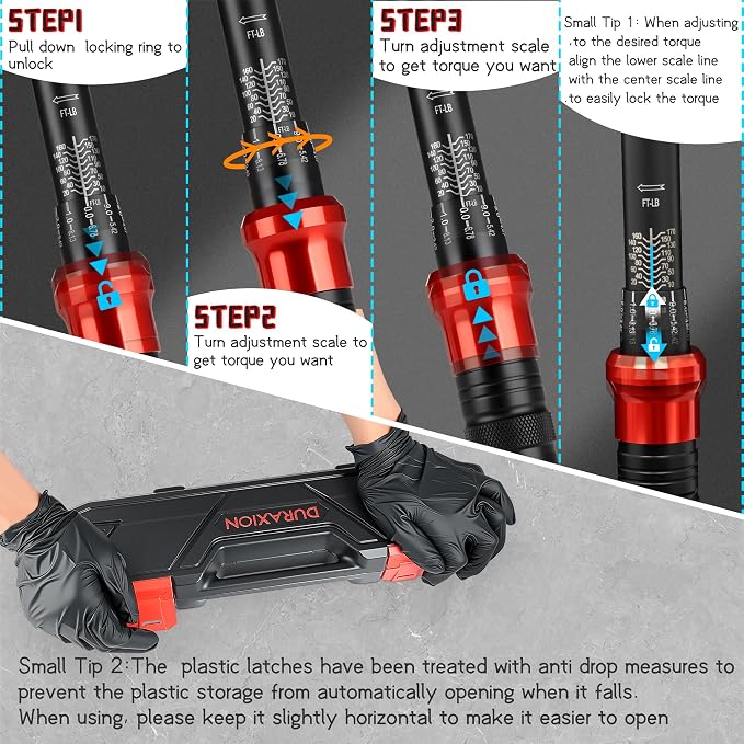 1/2-Inch Drive Torque Wrench 10-170ft.lb/13.6-230.5Nm | ±3% Precision Dual Direction Torque Wrenches with 72-Tooth Dual Range Scales