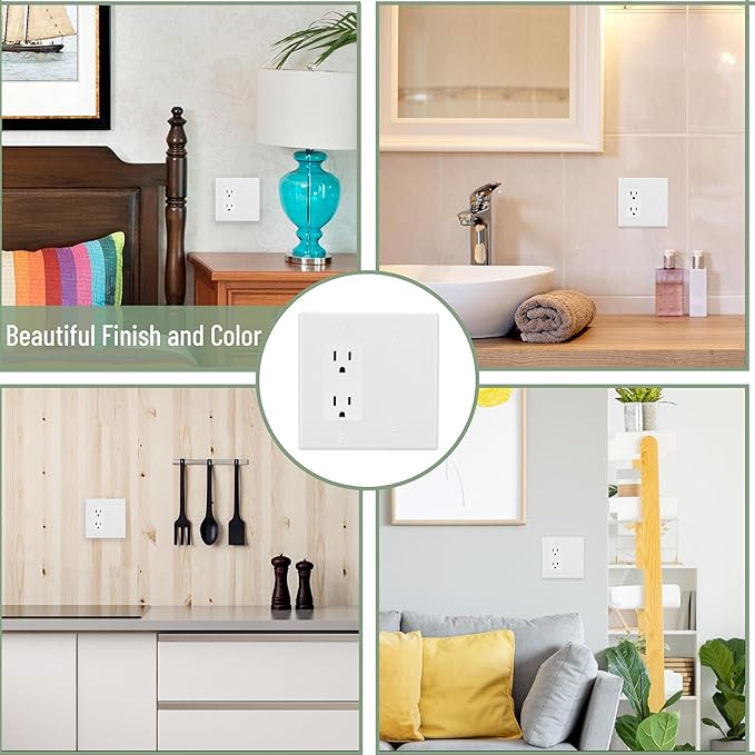Bates- Combination Wall Plate, 4.8"x4.9", 5 Pack, Decorator/Blank, White, Polycarbonate Thermoplastic, 2 Gang Wall Plate for Electrical Outlets