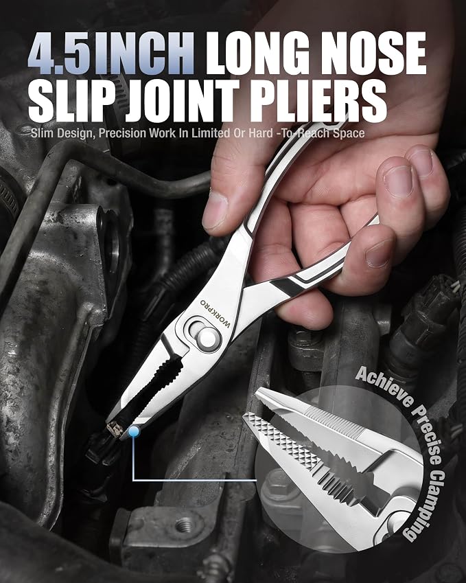 WORKPRO 3-Piece Mini Pliers Set with Pouch, Pocket Pliers, EDC Tool Gift | 4-Inch Slip Joint Pliers, 4-Inch Water Pump Pliers, 4.5-Inch Long Nose Slip Joint Pliers, Alloy Steel, Anti-Rust Coating