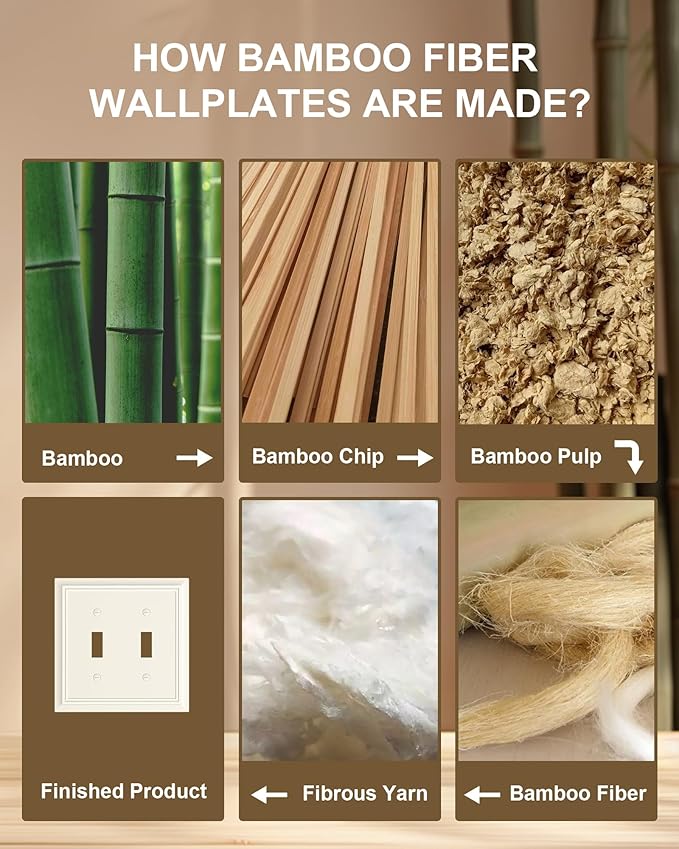 2-Pack Double Toggle Light Switch Cover Plate, Durable Natural Bamboo Fiber Decorative Switch Plate Covers, Light Almond 2 Gang Wall Plate, Corrosion Resistant