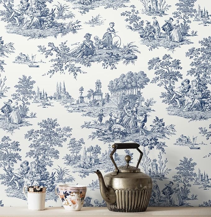 NextWall Chateau Toile Peel and Stick Wallpaper (Navy Blue)