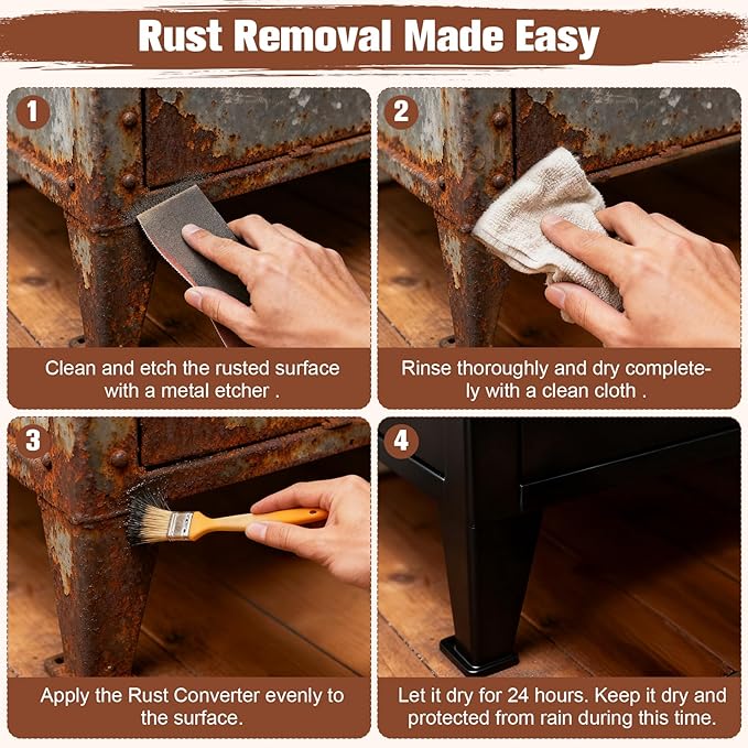 2-in-1 Rust Converter & Metal Primer - 1-Step Rust Stopper, Anti-Rust Coating & Corrosion Inhibitor, Quick-Dry Coating, Long-Lasting Rust Protection for Automotive, Trailer, Tools, for Automotive, Marine, Industrial, Tools, Fences (35 oz)