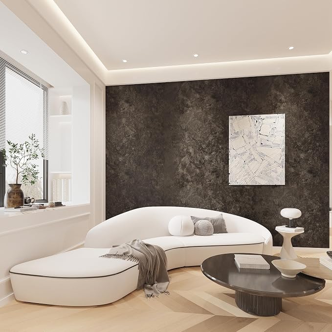 3yecao 48"×591" Extra Wide Big Roll Large Size Dark Brown Tan Gray Concrete Wallpaper Peel and Stick Waterproof Thick Charcoal Grey Concrete Contact Paper Vinyl Taupe Cement Tile Stickers for Bedroom
