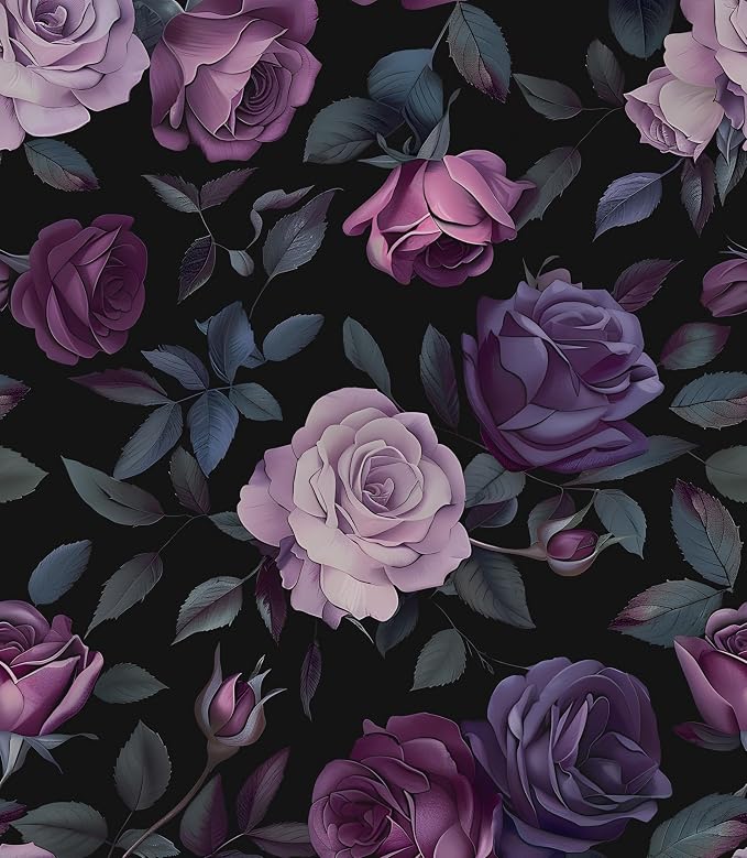 Vintage Dark Purple Rose Floral Peel and Stick Wallpaper 17.5"x393" | Self Adhesive/Removable/Waterproof/Thick Vinyl Contact Paper for Bathroom Bedroom Shelf Cabinet Drawer,Prepasted,Easy Peel