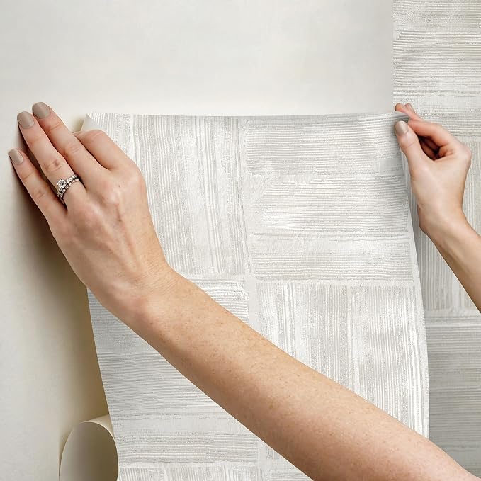 RoomMates Beige Dimensional Square Plaster Peel and Stick Wallpaper, RMK12680PLW