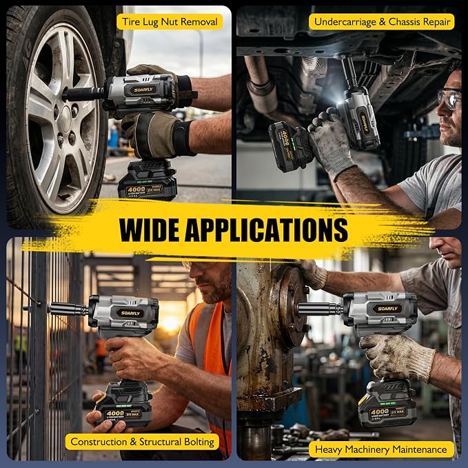 1/2" Cordless Impact Wrench 1106Ft-Lbs (1500N.m) | 21V Brushless High Torque Impact Gun, 2x4.0Ah Batteries, Variable Speed, LED Light, 5 Sockets for Truck RV Car Tire Repairs