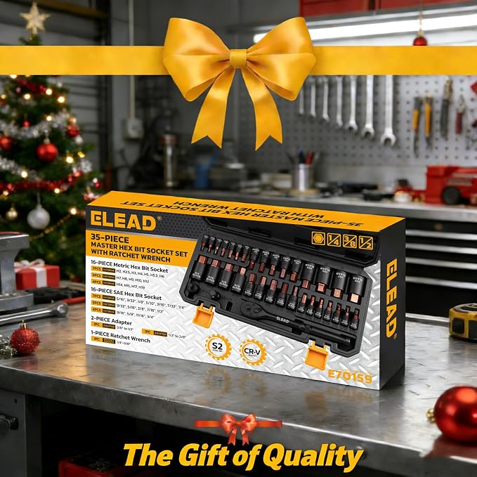 35-Piece Master Hex Bit Socket Set, 1/4", 3/8", 1/2" Drive Allen Socket Set H2-H19, 5/16"-3/4", Premium CR-V & S2 Alloy Steel, Ratchet Wrench, Sockets Adapter, High Torque for Automotive Mechanic
