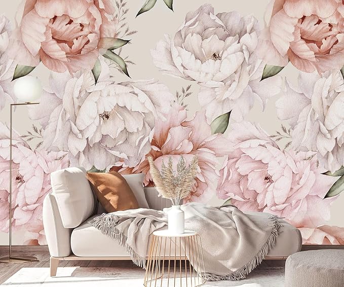 YQWDMX - Peel and Stick Floral Wallpaper with Pink Peony Self-Adhesive murals for Bedroom ZY11 L