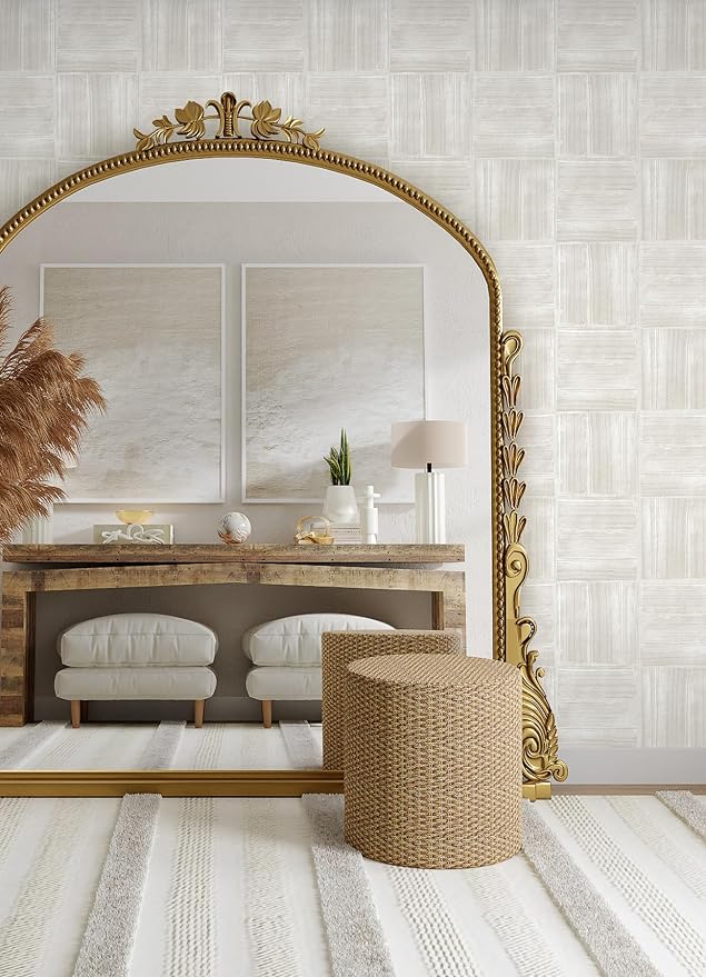 RoomMates Beige Dimensional Square Plaster Peel and Stick Wallpaper, RMK12680PLW