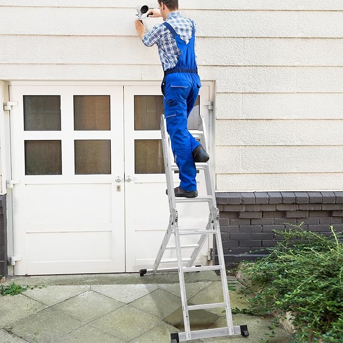 7-in-1 Folding Ladder, Multi-Purpose 15 FT Aluminum Alloy Ladder with Non-Slip Feet, Safety Locking & Heavy Duty Frame, Indoor & Outdoor Lightweight Extension Ladder, 330 LBS Capacity