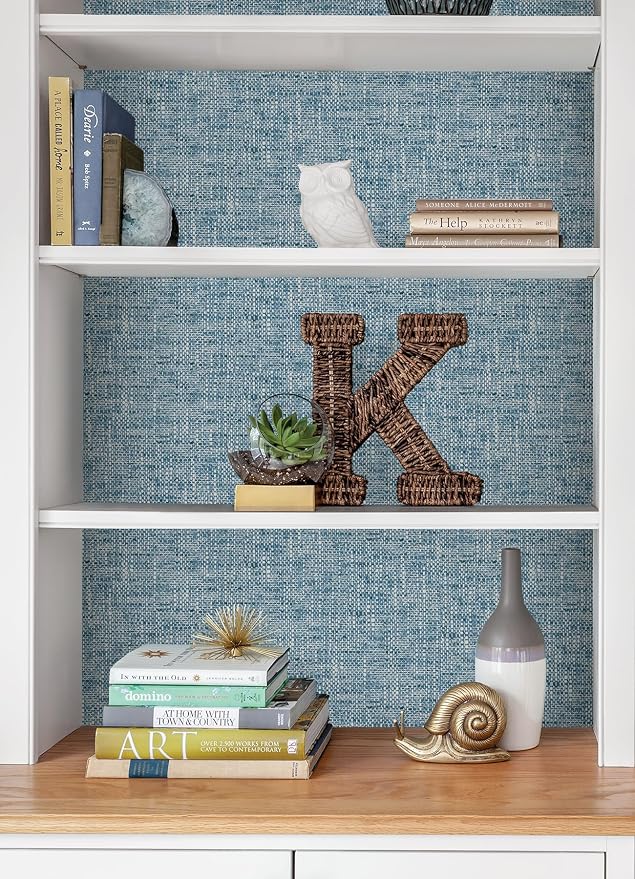 NuWallpaper NU2918 Navy Poplin Texture Peel & Stick Wallpaper, Blue