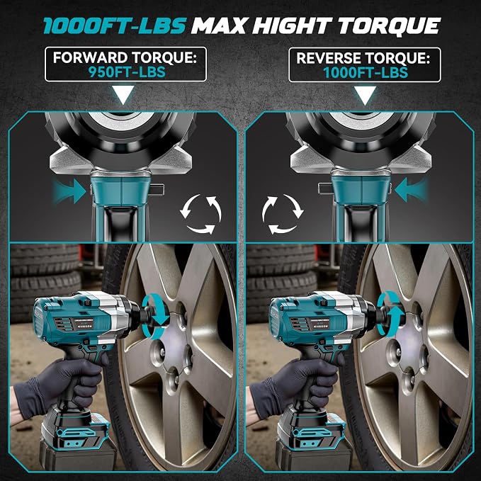 DIYtoolifz Cordless Impact Wrench 1/2 inch for Makita 18V Battery, 1000Ft-lbs Brushless Electric Power Impact Driver Gun Tool, 2100RPM High Torque Impact Wrench with LED Work Light (Tool Only)