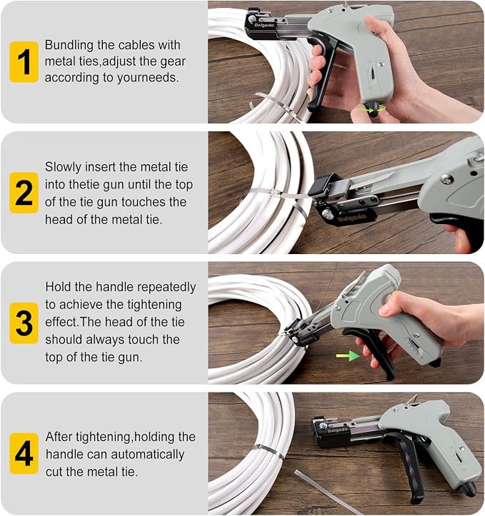 Delgada Stainless Steel Cable Tie Gun Kit with 100PCS Self-Locking Metal Zip Ties Outdoor Heavy Duty Fastening Zip Tie Tightening Tool for Chain Link Fence Pipes