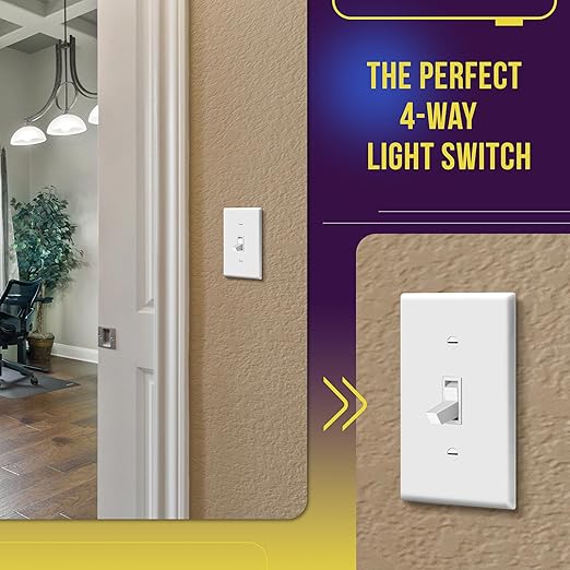 ENERLITES 4-Way Toggle Light Switch with Wall Plate, Four Way, Side Wiring, Copper Wire Only, Grounding Screw, Residential Grade, 15A 125VAC 60Hz,UL Listed, 84150-WWP, White