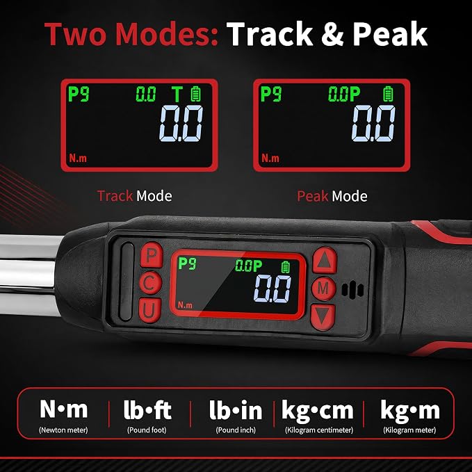 1/4" Digital Torque Wrench Set, 0.74-48 Ft-Lb(1-65Nm), ±2% CW Accuracy, Peak & Track Mode, Backlit LCD, 4" Extension Bar, Adapter, Universal Joint, Sockets Bits for Bicycle Motorcycle Auto DIY Repair