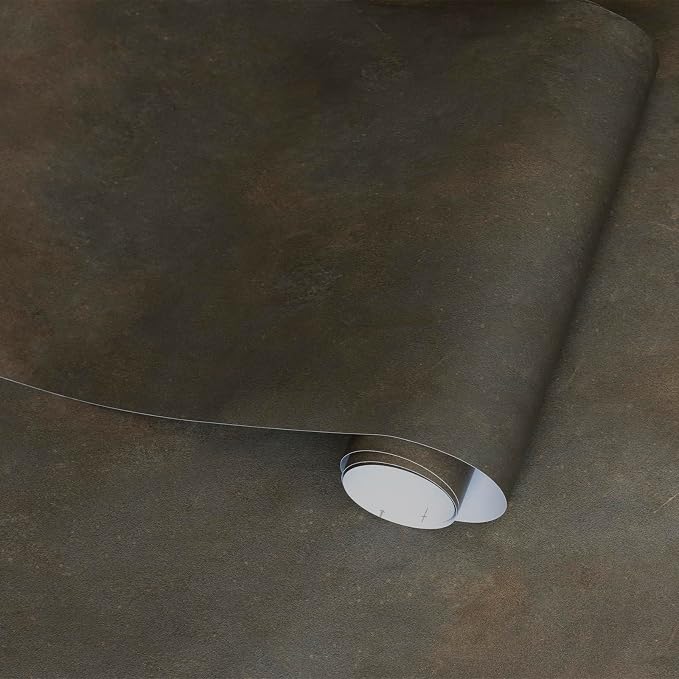 BOMENG Concrete Wallpaper Peel and Stick 16"x354" Dark Grey Industrial Wallpaper Brown Tan Rusty Matte Black Cement Contact Paper with Air Guide Slot Design Wall Paper for Bathroom Bedroom Walls
