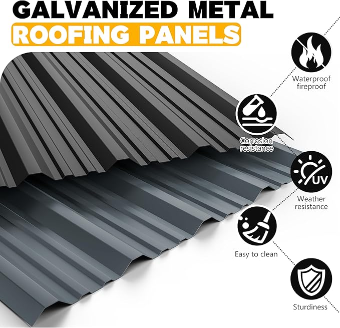 20 pcs Metal Roofing Panels - Corrugated Galvanized Roof Panels L61.02x W17.72 Inch, Waterproof Tin Roof Sheets for Garages,Sheds, Stables and Mobile Homes, Includes Screws(Grey,L61.02''-20)