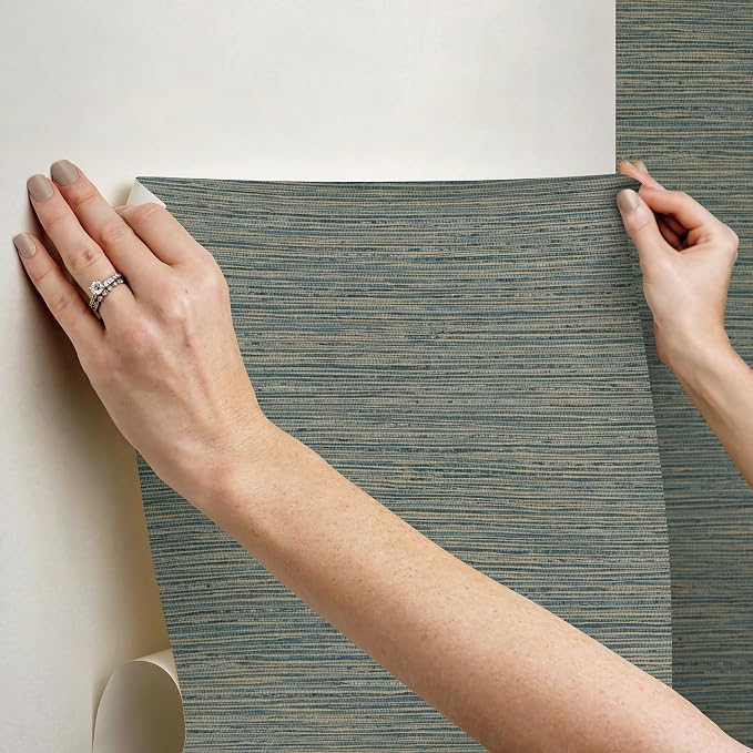RoomMates Teal Dimensional Grasscloth Peel and Stick Wallpaper, RMK12684PLW