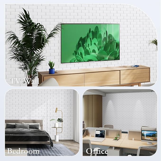 12Pack Acoustic Wall Panels, 12"×12"×0.4" Self-Adhesive 3D Brick Pattern Sound Proof Panels for Walls, High Density Decorative Acoustic Foam Sound Proofing for Recording Studio, Office, White