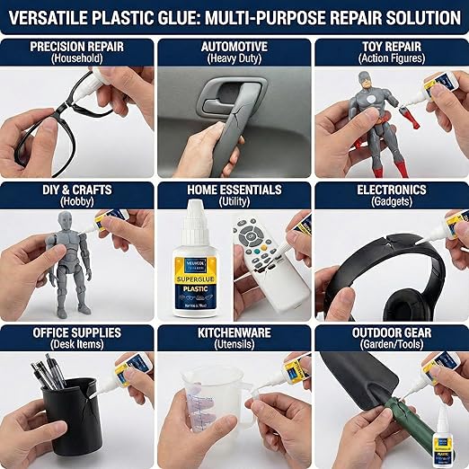 Plastic Glue 100g for Model, 3D Printing Repair, Legos & Miniatures, Fast-Setting Heavy Duty Plastic Adhesive for PLA, ABS, PVC, Acrylic, Car, Includes 6 Precision Micro-Tips, Super Glue for Plastic