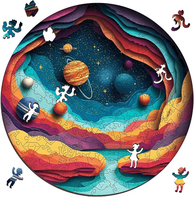 MEATRN Jigsaw Puzzles for Adults 500 Pieces - Outer Space Wooden Puzzles, Galaxy Planet Stress Relief Brain Teaser Game, Creative Astronomy Exploration Puzzle Gift for Teen and Kids, 16.5x16.5 in
