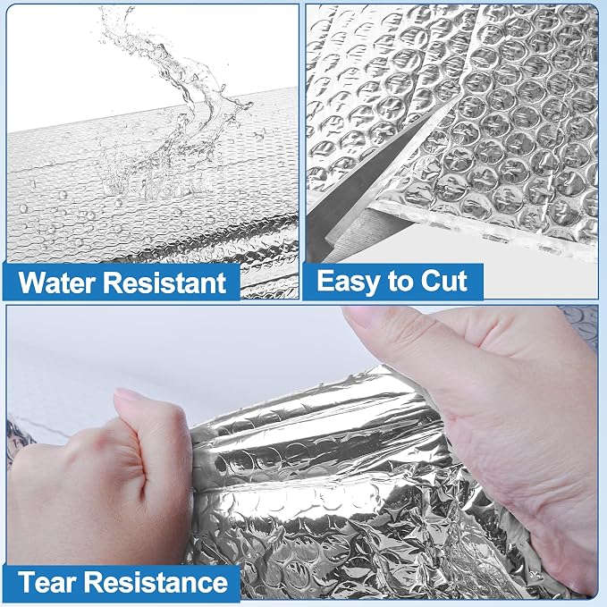 Garage Door Insulation Kit 16P Double Bubble Window Heat Insulation Panels, 6MM 18x8FT Reflective Aluminum Foil Summer/Winter Barrier Sheets with 120 Adhesive Tapes for Garage Attic Wall(24x54)