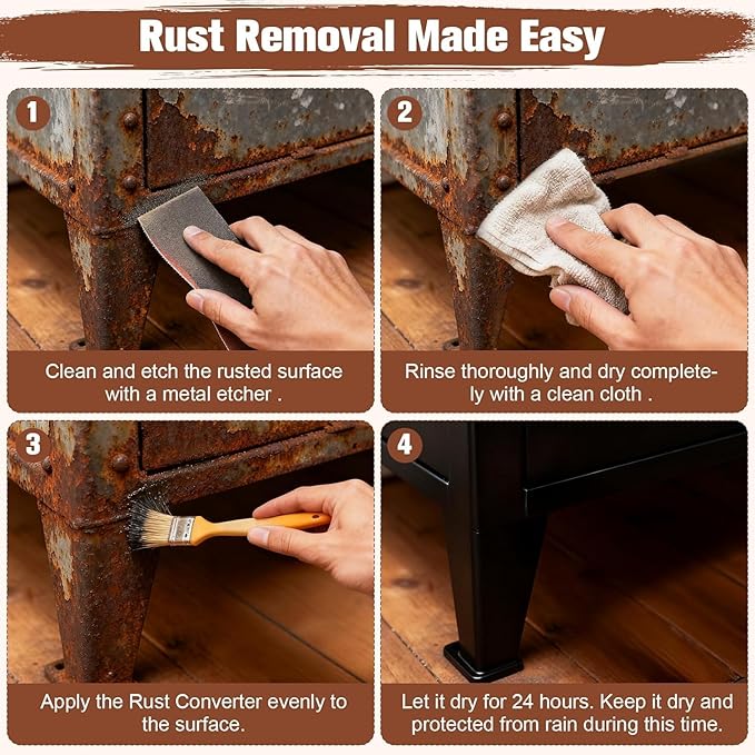 2-in-1 Rust Converter & Metal Primer - 1-Step Rust Stopper, Anti-Rust Coating & Corrosion Inhibitor, Quick-Dry Coating, Long-Lasting Rust Protection for Automotive, Trailer, Tools, for Automotive, Marine, Industrial, Tools, Fences (70.5 oz)