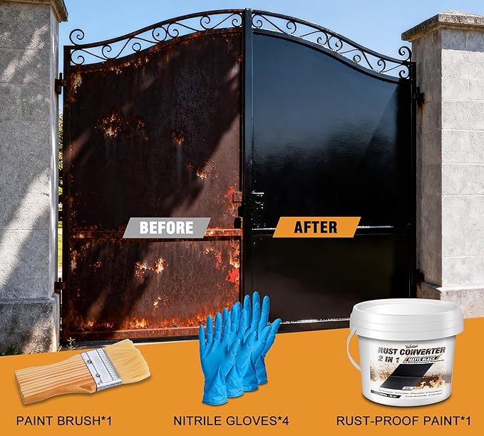 2 in 1 Rust Converter & Metal Primer, 36oz Water-Based Rust Remover Black Paint for Metal, Trailer, Truck, Chassis, Frame, Ultra Rust Inhibitor and Encapsulator, Easy Application, Long-Lasting