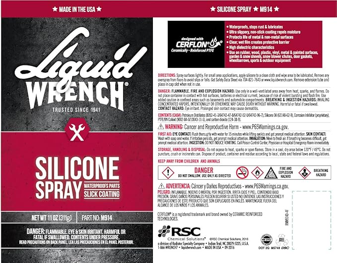 Liquid Wrench M914/4-4PK Silicone Spray - 11 oz., (Pack of 4 , package may vary)