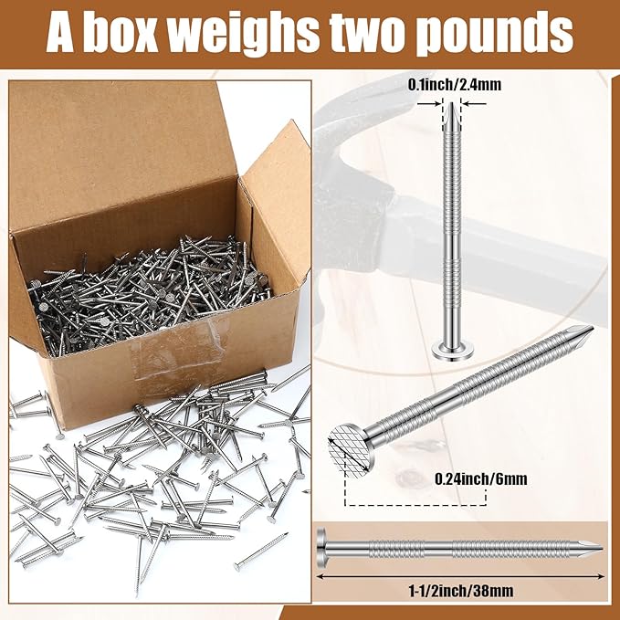 Tandefio 2 Pound Box Siding Nails Roofing Tile and Slating Rust Resistant 304 Stainless Steel Hardware Nails for Redwood Cedar Wood Siding Nail Decking Roof Slating(1-1/2 Inch)