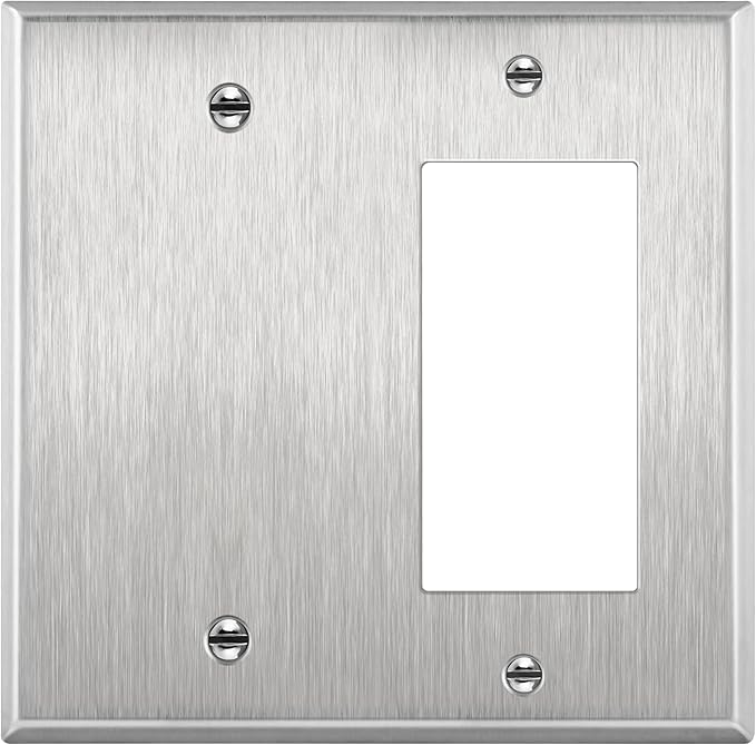 ENERLITES Combination Blank Device or Decorator Switch Metal Wall Plate, Corrosive Resistant, Size 2-Gang 4.50" x 4.57", 770131, 430 Stainless Steel, UL Listed, Silver