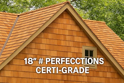 18" #1 Perfections Western Red Cedar Shingles – CERTI‑Grade, Clear Vertical Grain, Kiln Dried – Premium Cedar Siding & Roofing Shingles (USA Mill)
