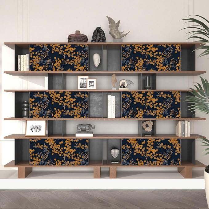 Dark Gold Floral Leaf Vintage Wallpaper Peel and Stick 17.5" × 393" | Self Adhesive/Removable/Waterproof/Thick Vinyl Contact Paper for Bathroom Bedroom Shelf Cabinet Drawer,Prepasted,Easy Peel