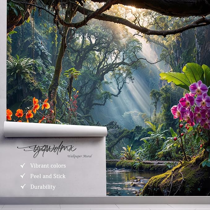YQWDMX - Mysterious Tropical Jungle Peel and Stick Wallpaper Mural for Bedroom ZY15 M