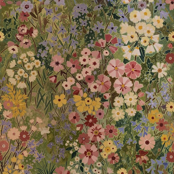Floral Wallpaper Peel and Stick Boho Wall Paper Removable Waterproof Green Petal Pattern Contact Paper for Bedroom, Bathroom, Home Wall 17.3" x 118"
