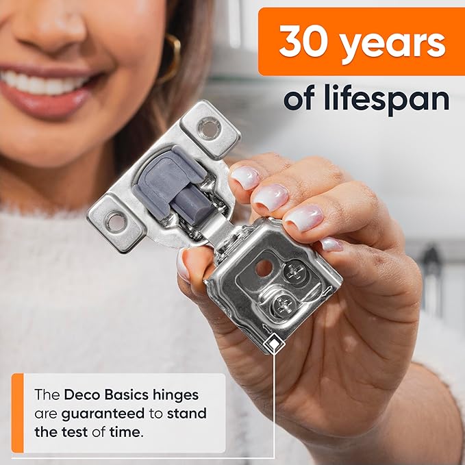 Decobasics 20 Pack Soft Close Cabinet Hinges 1-1/2" Overlay for Kitchen Cabinet Doors, Slow Self-Closing Concealed Hidden Hinges for Face Frame –Stainless Steel, 3-Way Adjustable & Quiet Close Damper
