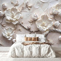 MFWFM Floral Peel and Stick Wallpaper 3D Relief Magnolia Flower Wall Mural | 157"x110", for Bedroom Living Room Bathroom, Self Adhesive Canvas