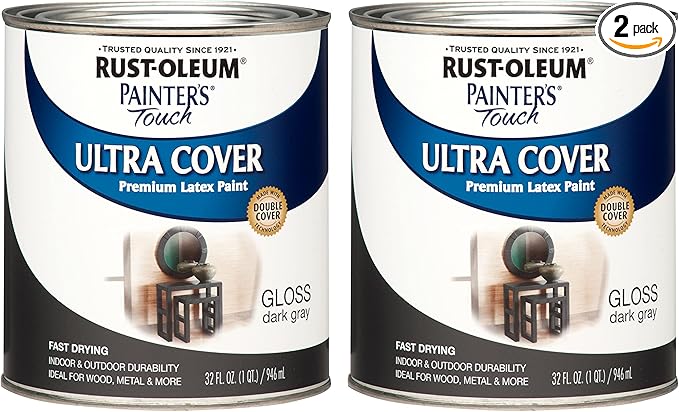 Rust-Oleum 1986502-2PK Painter's Touch Latex Paint, Quart, Gloss Dark Gray,1 Quarts (Pack of 2)