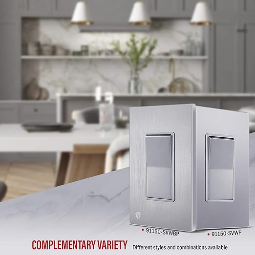 ENERLITES Elite Series Decorator Light Switch with Brushed Screwless Wall Plate, Single Pole, 3 Wire, Grounding Screw, Residential Grade, 15A 120V, UL Listed, 91150-SVWBP, Silver with Wall Plate